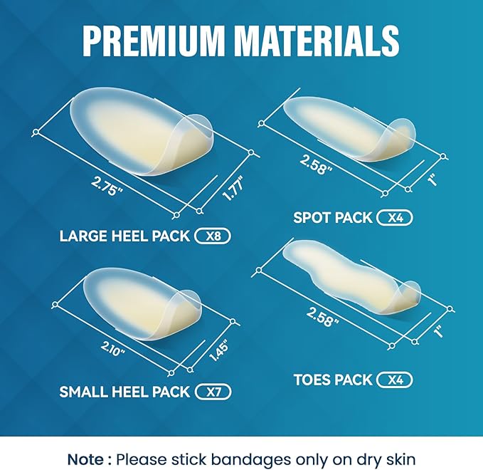 Hydrocolloid Gel Blister Bandages Pads - Kimihome 23ct Water Resistant Blisters Bandages - Adhesive Blister Pads for Heel, Foot, Toe - Gel Blister Chshions for Prevention & Recovery (Variety Pack)