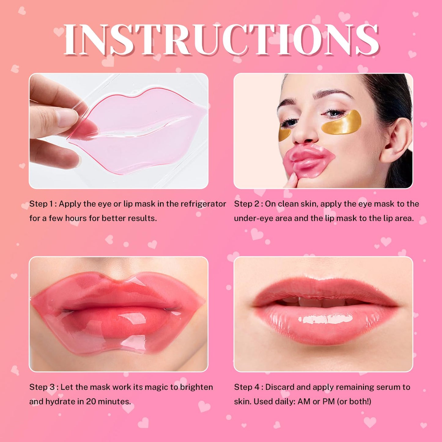 40 Pcs Lip Masks & Under Eye Masks, 24K Gold Gel Crystal Collagen Under Eye Patches for Puffy Eyes and Dark Circles, Effectively Moisturizing the Lip & Eye Skin, Reducing Wrinkles & Fine Lines