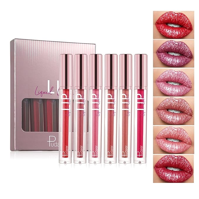 Glitter Lipgloss Set with Gift Box, 6 Colors Glitter