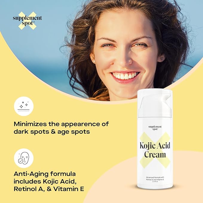 Kojic Acid Face Cream for Dark Spots, Retinol A & Vitamin E Dark Spot Treatment for Women - Anti-Aging & Even Skin Tone – Natural Kojic Acid Cream for Women, 3.4 Oz