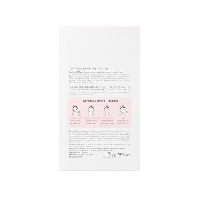 TONYMOLY Mochi Milky Toner Set – Hydrating Ceramide Toner Duo for Dewy, Bouncy Skin – 500ml + 100ml Travel Size – With Ceramide, Cica, Panthenol & Hyaluronic Acid