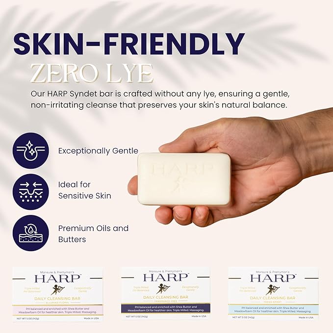 HARP pH-Balanced (5.0-6.0) Body Wash Bar - Exceptionally Gentle For Dry or Sensitive Skin + Shea Butter + Borage Oil | Non-Comedogenic | Soap-Free, Lye-Free. FRESH SPORT FRAGRANCE
