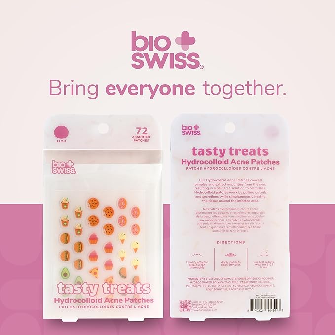 BioSwiss Pimple Patches, Tasty Treats Shaped Acne Patch for Zits and Blemishes, Hydrocolloid Spot Stickers for Face and Skin, 72 Count