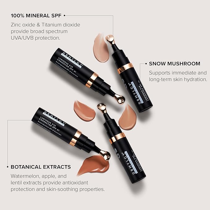 DRMTLGY Luminous Eye Corrector SPF 41, Under Eye Color Corrector for Dark Circles, Anti-Aging Tinted Eye Cream, Hydrating Eye Serum with Peach Undertone, Medium