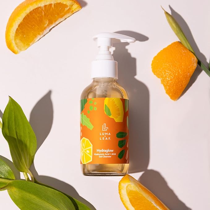 LUMA & LEAF Hydraglow Gel Face Cleanser - 3.8 fl oz Brightening Daily Cleanser Face Wash with Botanical Fruit Enzyme Blend and Hyaluronic Acid Hydration – For all Skin Types