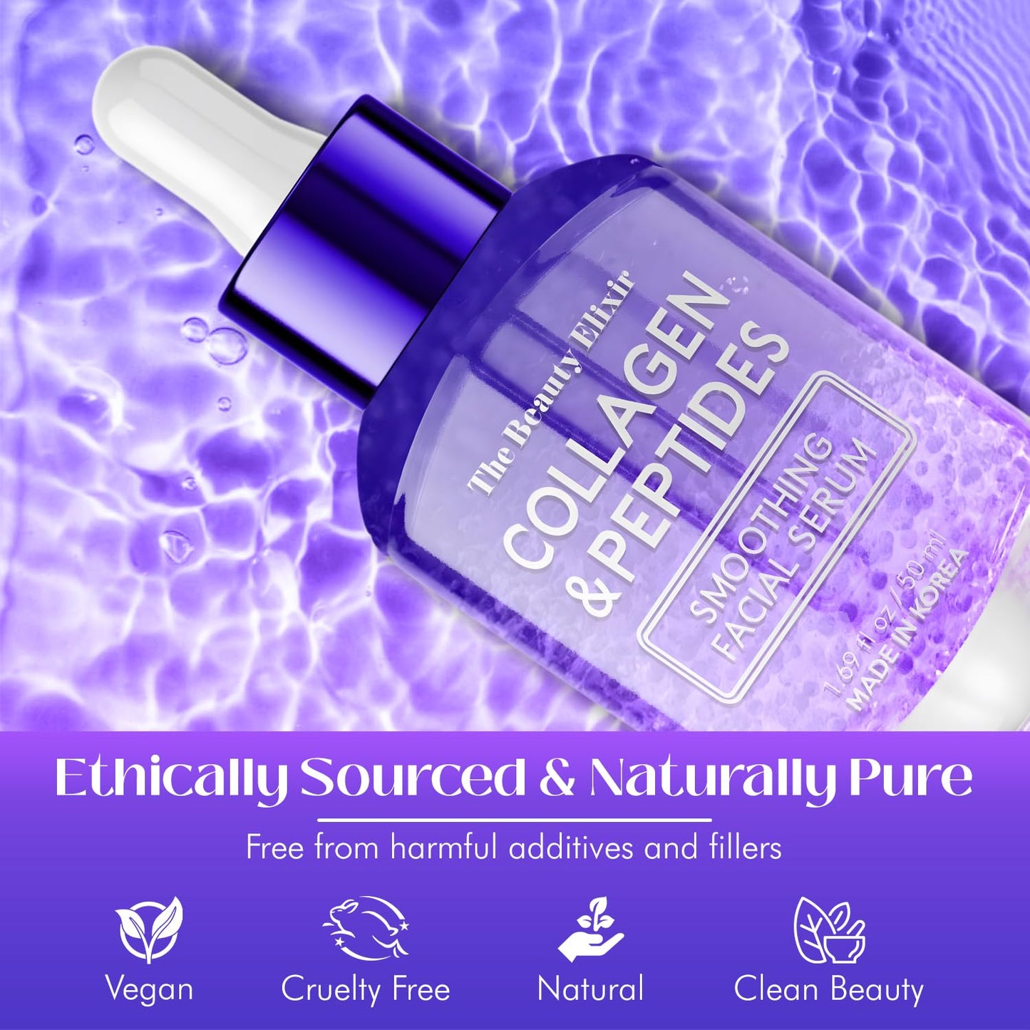 The Beauty Elixir Collagen & Peptides Serum For Face - Dermatologist Tested, Anti-Aging, Hydrating & Repairing Treatment for Fine Lines & Wrinkles - Clean Beauty, Cruelty-Free Korean Skincare - 1.69oz