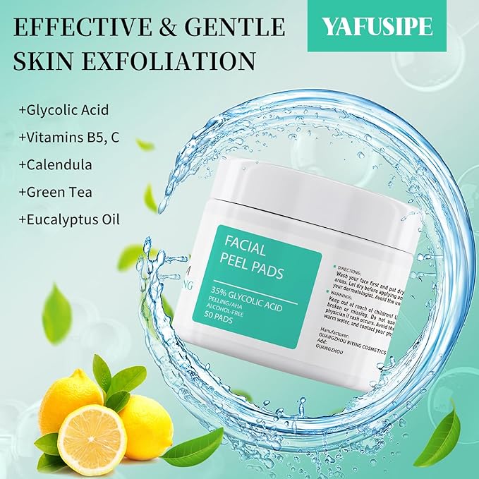 Glycolic Acid Toner Pads 35% AHA Facial Resurfacing Exfoliate Salicylic Acid Exfoliating Face Wipes Chemical Peel Exfoliant Peeling Glycolic Peel Pad for Beauty Fine Line Wrinkles 50 Pads