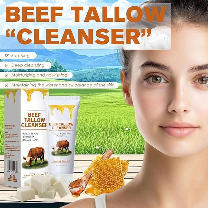 Beef Tallow for Skin Face Wash, Grass Fed Hydrating Facial Cleanser Skincare, Anti Aging Exfoliating Facial Cleanser, Beef Tallow for Face Exfoliating Facial Wash