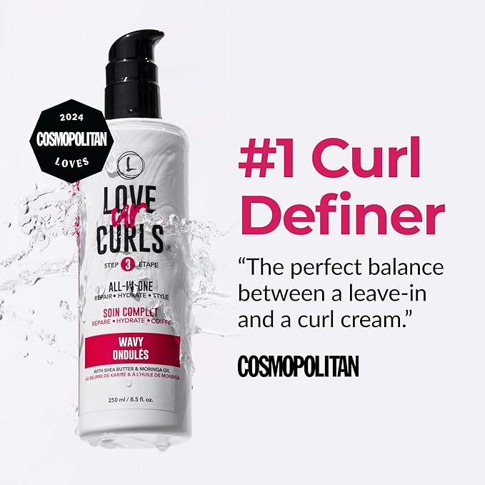 Love Ur Curls LUS Brands All-in-One Styler for Natural Wavy Textured Hair 8.5 oz - Repair, Hydrate, Style in One Easy Step - No Crunch Non-Sticky Hair Care with Shea Butter and Moringa