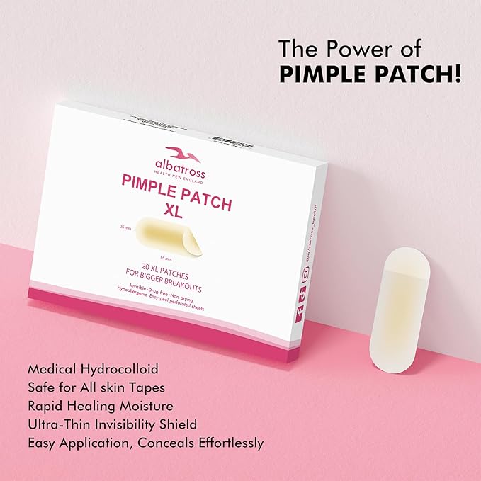 Albatross Health New England Large Acne Pimple Patches for Face (20 Counts), Spot Dots Cover, Hydrocolloid Stickers, Zit Blemish Patch