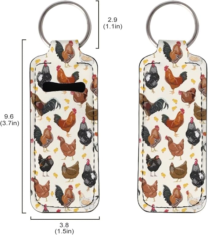 Cute Rooster Print Chapstick Holder Keychian