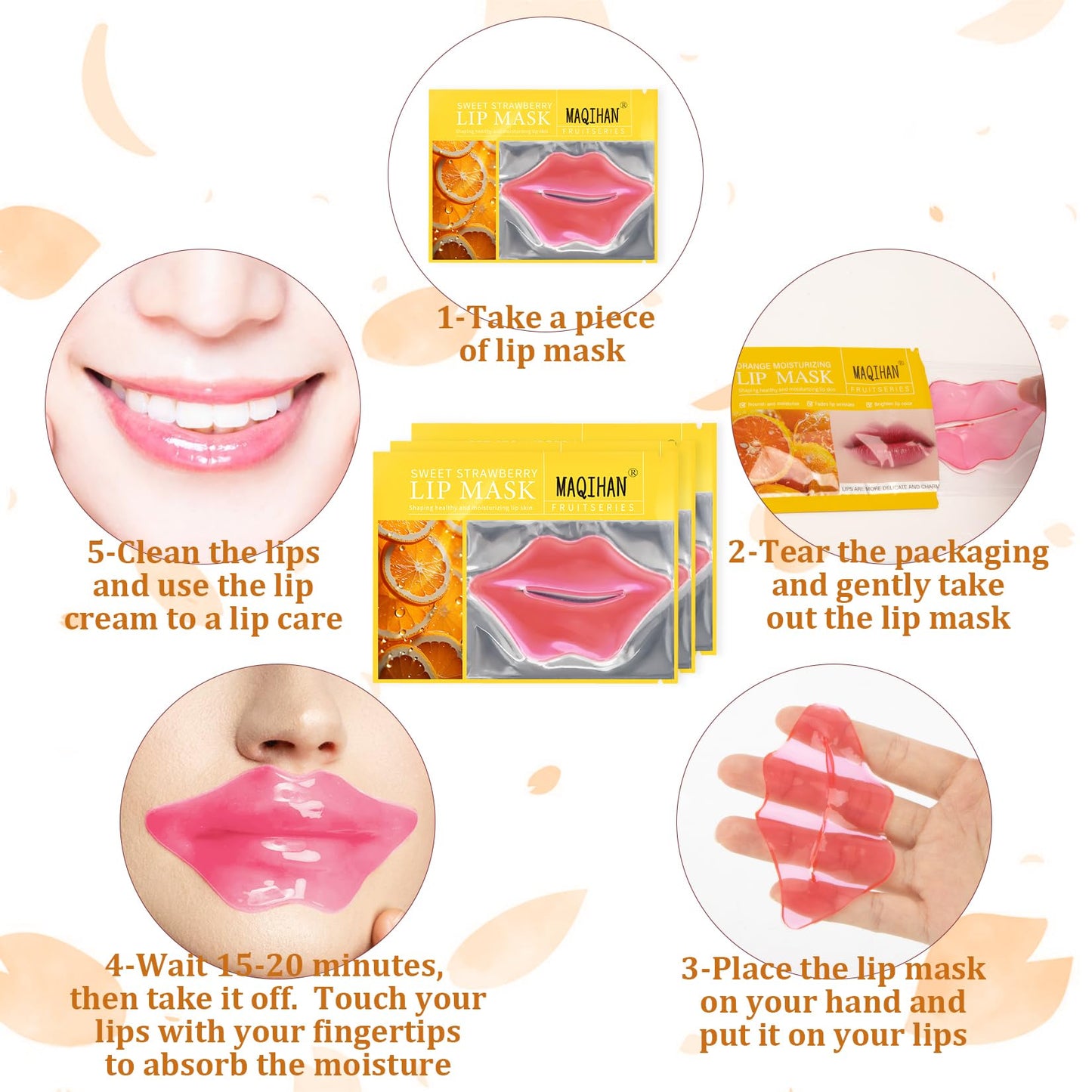 30PCS Moisturizing Lip Mask - Lip Patches for Spa Daily Labial Masks Skincare Hydrating to Reduce Wrinkles Dryness Anti-wrinkle Lightens (Orange)