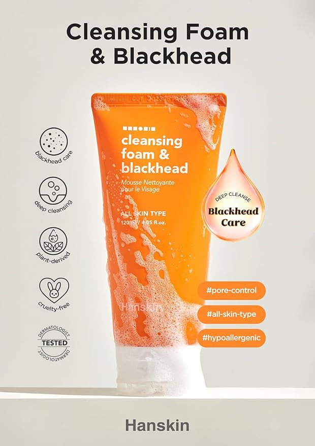 Hanskin Pore Cleansing Foam, Bha Cleanser, Gentle Exfoliating Face Wash and Makeup Remover, Korean Deep Pore Sebum Cleansing for Hydrated and Smooth Skin 4.06 (fl oz)