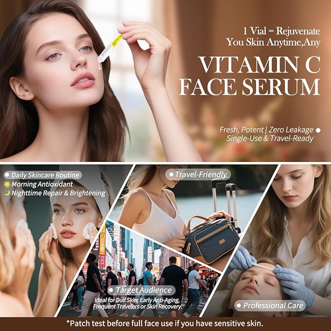 Brightening & Hydrating Face Serum with Vitamin C, Hyaluronic Acid, Glutathione, and Botanical Extracts,– Multi-Action Antioxidant, Barrier Repair & Anti-Aging Formula, 15 Pcs/Box Ampoules