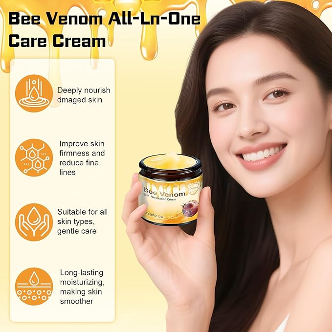 Bee Venom Comprehensive Cream, Professional Bee Venom Skin Treatment Removing and Repair All in One Cream, Natural Serum Suitable for All Skin Types, 2 PCS