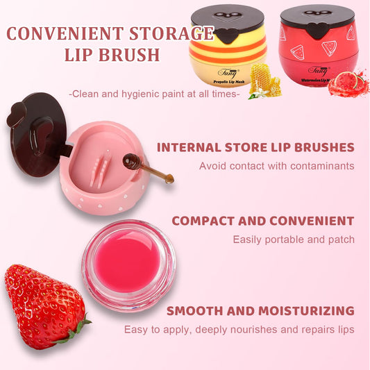 4 Pcs Honey Lip Balm, Bee Lip Balm Honey Pot,Moisturizing Lip Mask Overnight,Hydrate Repair Prevent Dry Cracked Lip Care(Honey+Strawberry+Watermelon+Apple)