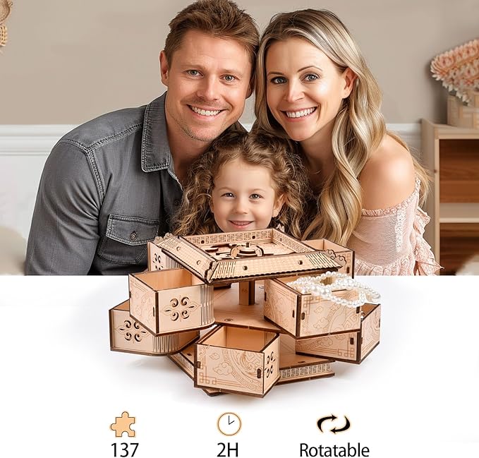 3D Wooden Puzzle Mechanical Treasure Box of Dragon, DIY Model Kits and 3D Puzzles for Adults, Unique Wooden Puzzle for Adults, Hobbies Projects Adult Building Sets Gift for Women and Kids