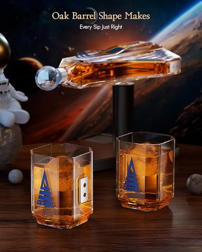 Kollea Galaxy Blue Spaceship Whiskey Decanter Sets for Men, Spacecraft Limited Edition, 2 Funny Shot Glasses, Gift Ideas, Cool Liquor Dispenser for Home Bar, Christmas Birthday Gifts for Men Dad Him