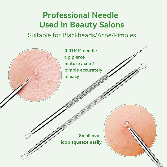 Pimple Popper Tool Kit,Blackhead Remover Tool 5 Pcs Blackhead Extractor Tool for Face Comedone Zit Acne Whitehead Blemish, Stainless Steel Extraction Tools Set