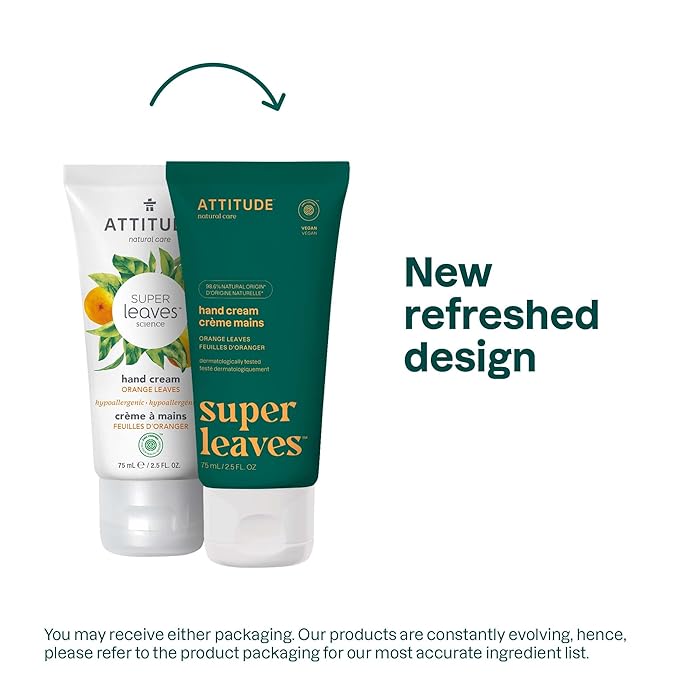 ATTITUDE Hand Cream, EWG Verified, Plant and Mineral-Based, Vegan Personal Care Products, Orange Leaves, 2.5 Fl Oz