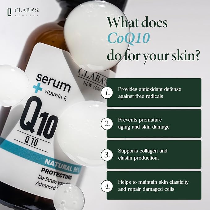 Clara’s New York Q10 Antioxidant Facial Serum with Hydrolyzed Collagen, Ceramide NP & Vitamin E – Anti-Aging, Hydrating, Skin Barrier Repair – 30ml / 1 Fl Oz – Made in USA