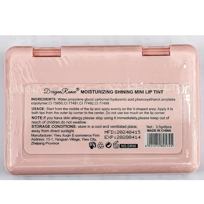 6 Colors Lip Tint Stain Set, Korean Lip Tint, Multi-use Lip and Cheek Tint Watery Lip Stain Long Lasting Waterproof, Lightweight, Non-sticky, High Pigment (Peach)