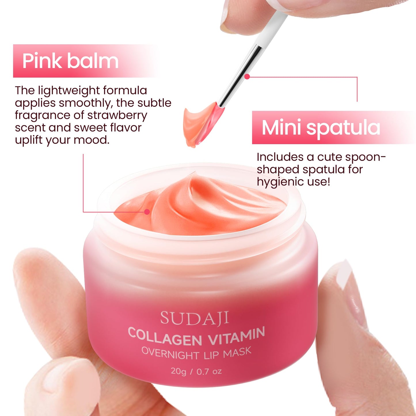 SUDAJI Collagen Lip Mask, Lip Balm Hydrating, Overnight Lip Moisture with Hyaluronic Acid & Vitamins E, A- Sleeping Nourishing Lip Butter Balm for Dry Lips