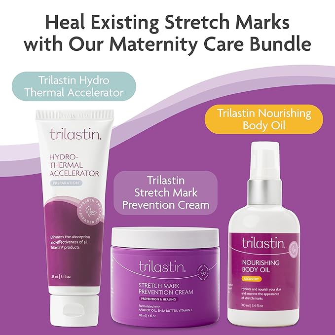 TriLASTIN Maternity Stretch Mark Cream for Pregnancy - 4 Oz (3-Pack) - Hypoallergenic & Paraben-Free Silicone Scar Cream & Shea Butter - Pregnancy Must Haves