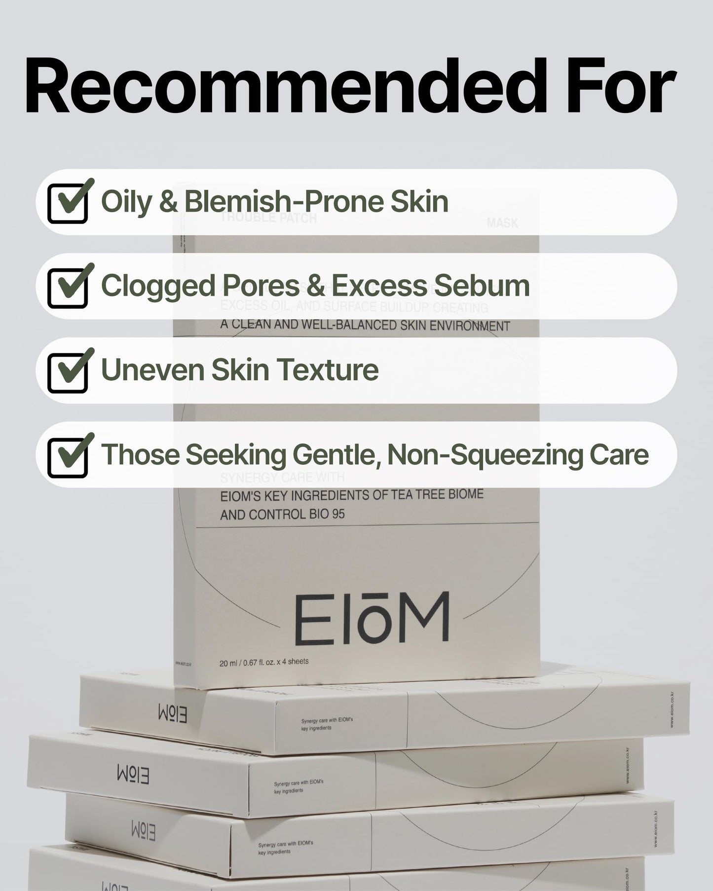 EIOM Trouble Patch Mask | Korean Face Mask – Hydrating & Acne Face Mask for Blemish-Prone Skin, Calming Skincare & Oil Control Sheets (20ml x 4)