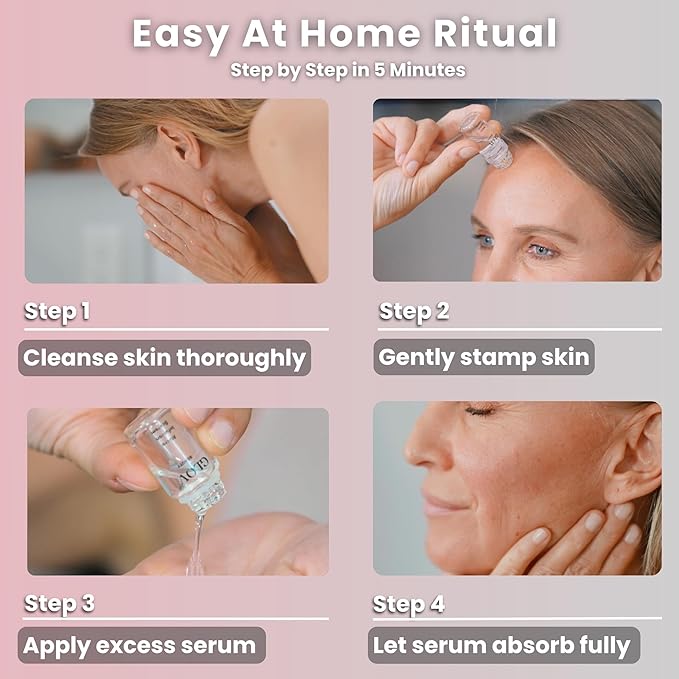 Micro Infusion System - 0.25mm 24k Gold Cosmetic Facial Stamp with Hyaluronic Acid & Peptide Serum Ampoules - At-Home Hydrating & Plumping Glow Kit for Face & Lips