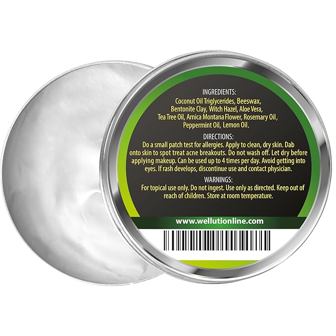 Cystic Acne Spot Treatment – Tea Tree Acne Cream – Fast-Acting Acne Spot Corrector for Face, Pimples & Blemishes – Non-Greasy, Gentle Formula – 1oz – by WELLUTION