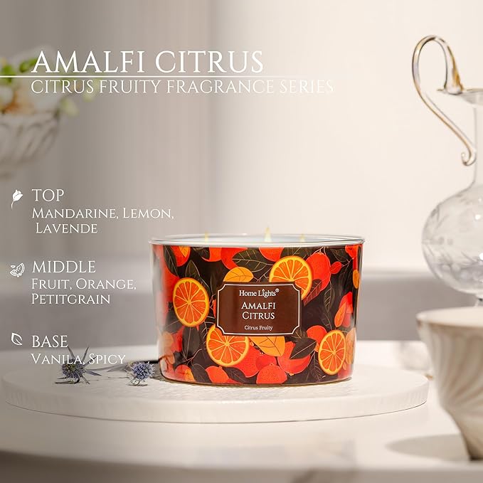 HomeLights 4-Wick Candles for Home Scented - 18oz Soy Wax Blend Candle Long-Lasting Fragrance, Eclectic Mixed Styles Home Decor and Housewarming Gifts, Amalfi Citrus