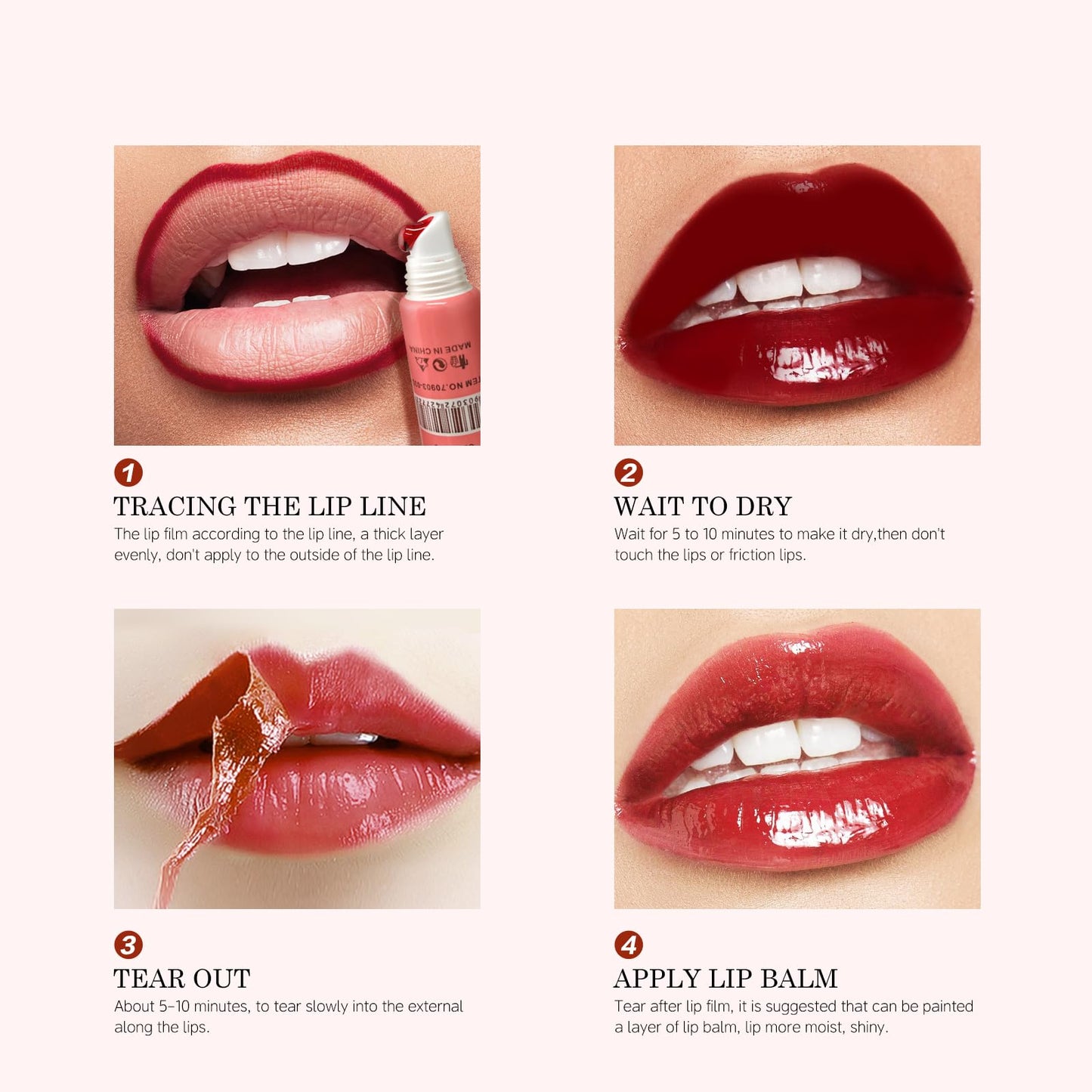 JOSURBEAUTY Kissable Lip Tattoo, Easily Peel Off Mask Long Lasting Waterproof Lip Gloss For A Romantic Appointment, 4 Colors Selectable Lip Hydrating Gloss Serum
