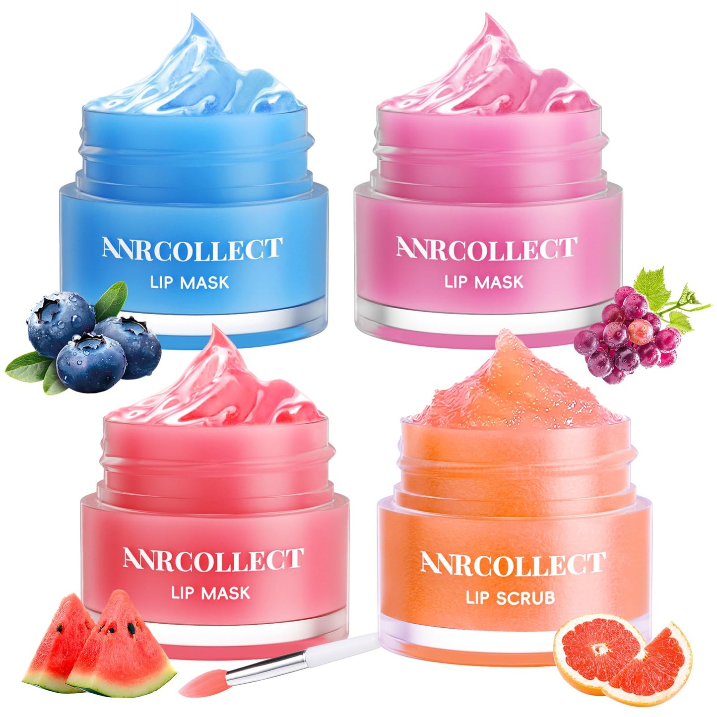 Lip Mask Set, 1 Lip Scrub +3 Overnight Lip Mask, Lip Glowy Balm and Scrub for Women, Exfoliating and Hydrating Dry, Chapped, Crack Lips, 4 Pack Lip Skincare Gift Set