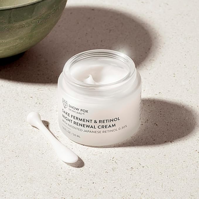 Snow Fox Skincare Sake Ferment & 0.30% Retinol Night Renewal Cream - Patented Japanese Technology for Youthful, Vibrant Skin | Smooth Fine Lines, Ease Redness, Boost Microbiome & Skin Barrier