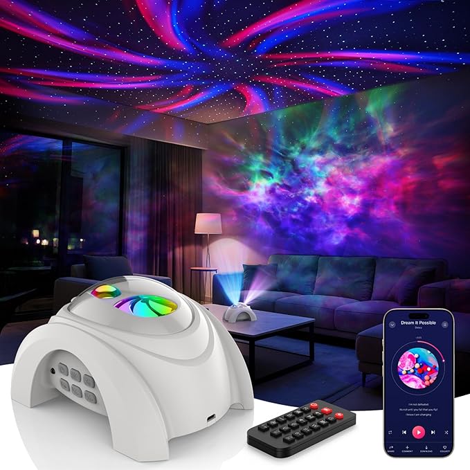 Rossetta Galaxy Projector, Star Projector for Bedroom with Bluetooth Speaker & White Noise, Remote, Timer, Night Light for Kids Room Decor, Party, Birthday & Christmas Gifts for Adults Teen Girls Boys