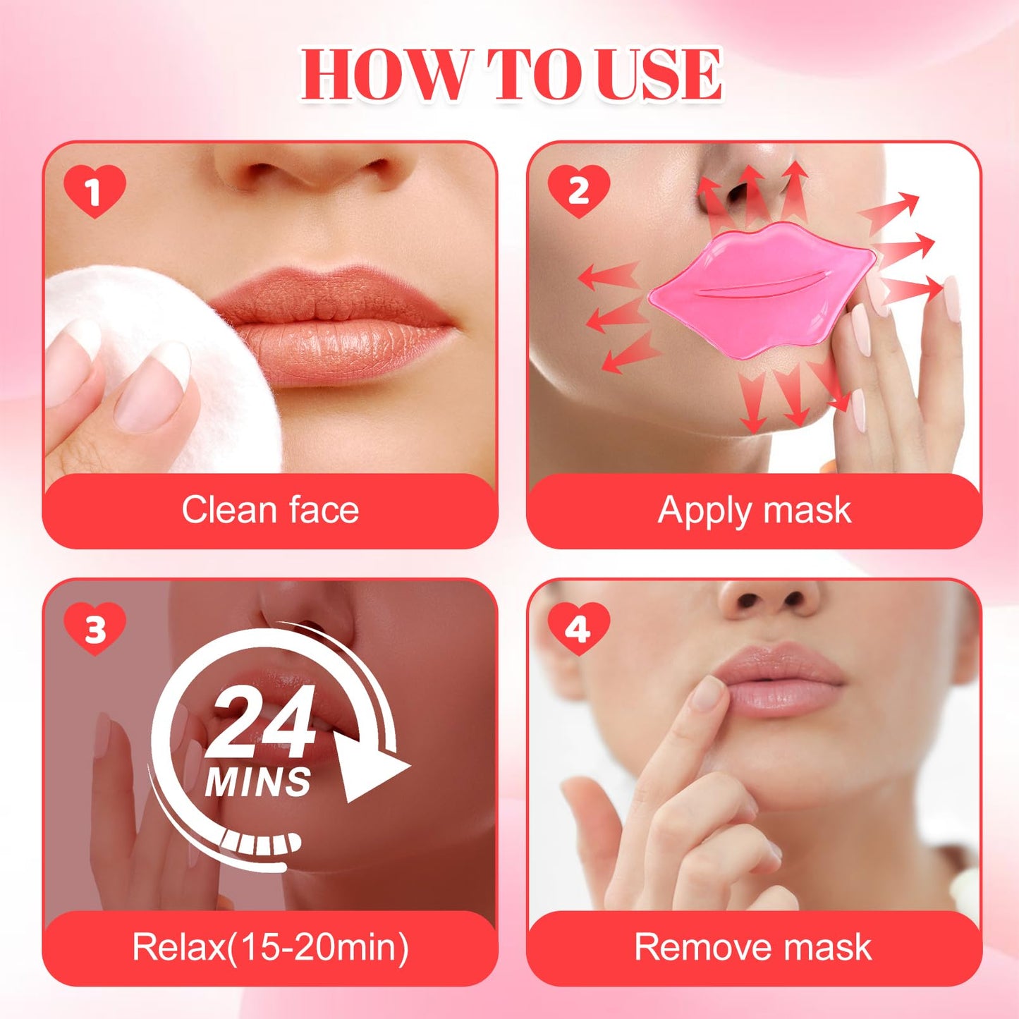 CACASO 50 Pcs Lip Mask Sheet - Crystal Lip Masks, Moisturizing Rose Pink Lip Masks, Anti-Chapped, Anti-Wrinkle