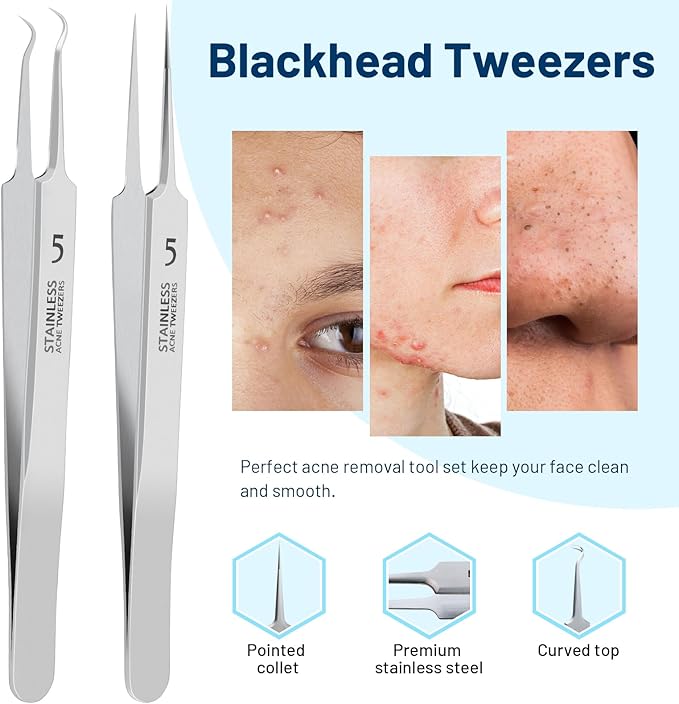 WSYUB Blackhead Remover Tweezers,Ingrown Hair Tweezers, Precision Blackhead Pimple Extractor, Cell Clips Tweezers, Tweezers for Women Facial Hair