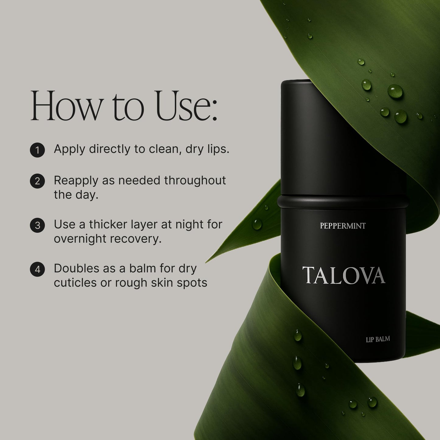 TALOVA - Peppermint Grass-Fed Tallow Lip Balm, Lip Sleeping Mask, Overnight Moisturizer, Natural & Clean Moisturizing Lip Balm w/Vitamins A, D, E, & K, Nourishes & Smooths Texture, Dry & Chapped Lips