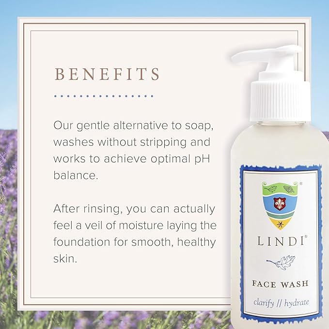 Lindi Skin Face Wash for Dry & Sensitive Skin - Gentle, Moisturizing Formula That Hydrates & Refreshes Your Body and Scalp - Reduce Facial Rashes, Redness, and Iitching (4 fl oz)