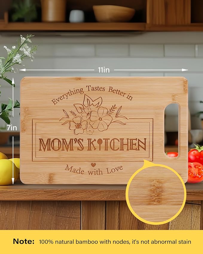 Gifts for Mom 11x7 inch, Mother's Day Mom Birthday Gifts from Daughters Son, Bamboo Cutting Board for Mother