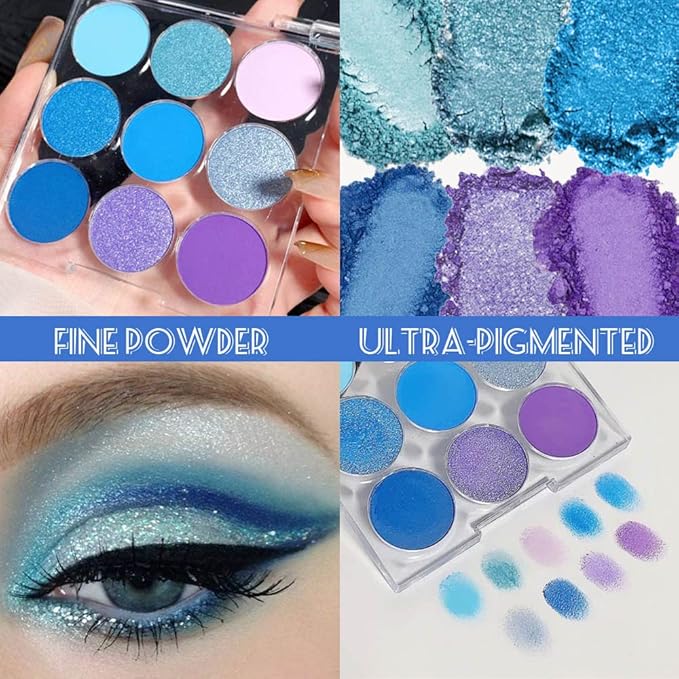 9 Colors Shimmer Matte Blue Eyeshadow Palette.Highly Pigmented