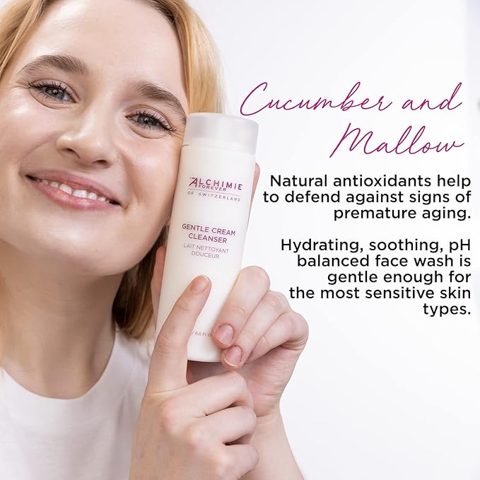 Alchimie Forever Gentle Face Cream Cleanser, Hydrates, Brightens & Reduces the Appearance of Redness - Softly Removes Dirt, Oil, Makeup & impurities PH Balancing, Antioxidant & Anti-Aging Wash 6.6 Oz