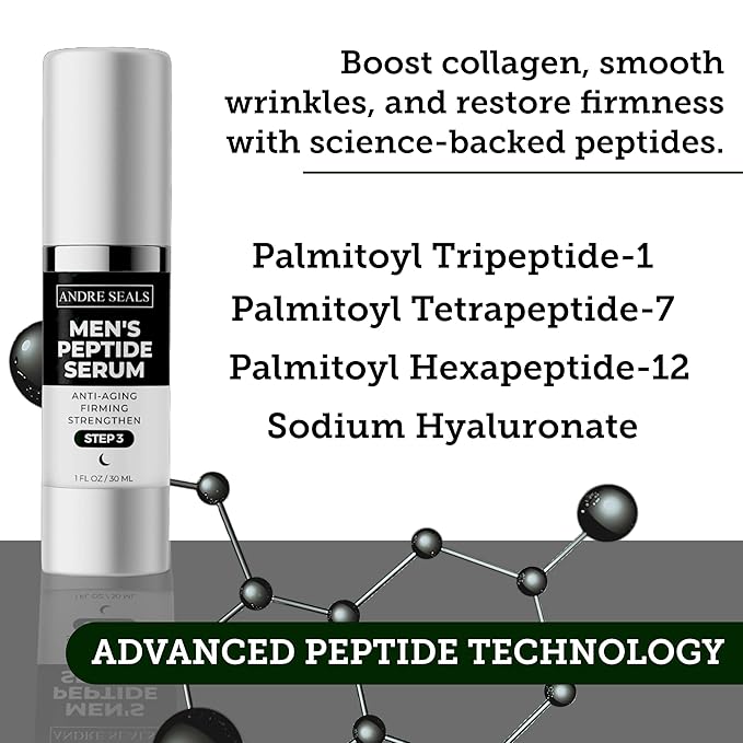 Face Serum for Men - Anti-Aging, Wrinkle Reduction & Collagen Boost with Multi-Peptide, Hyaluronic Acid, Green Tea & Vitamin E | Mens Skincare | 1oz | Night Time Face Serum