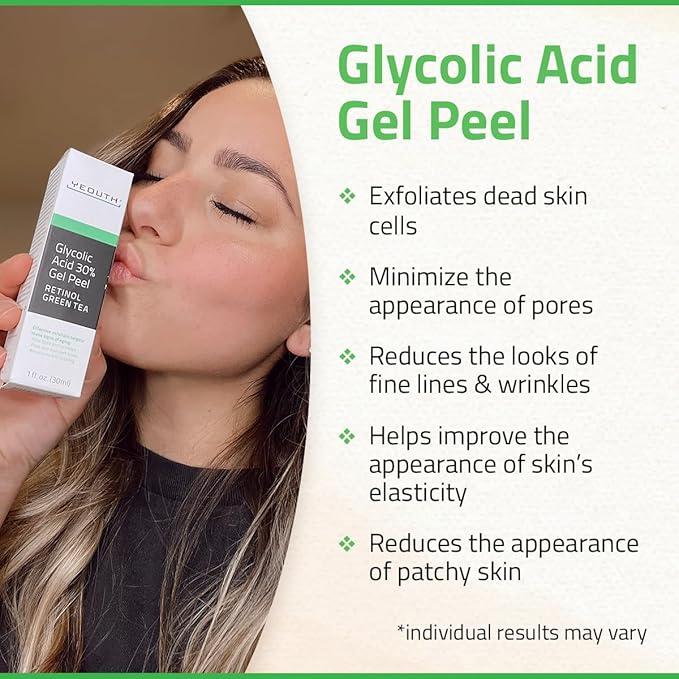 YEOUTH Glycolic Acid Peel for Face, At Home Exfoliator Aha 30% Glycolic Acid Face Peel with Retinol, Designed to Refresh & Smooth the Appearance of Skin 1oz