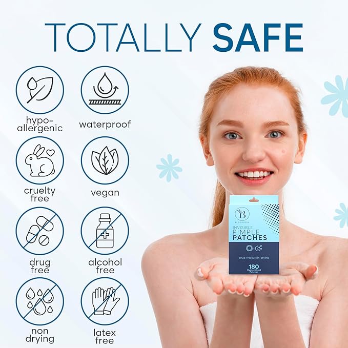 Invisible Pimple Patches for Face (180 Count), Zit Patches for Blemishes, Hydrocolloid Bandages, Zit Stickers for Face - S/L Sizes