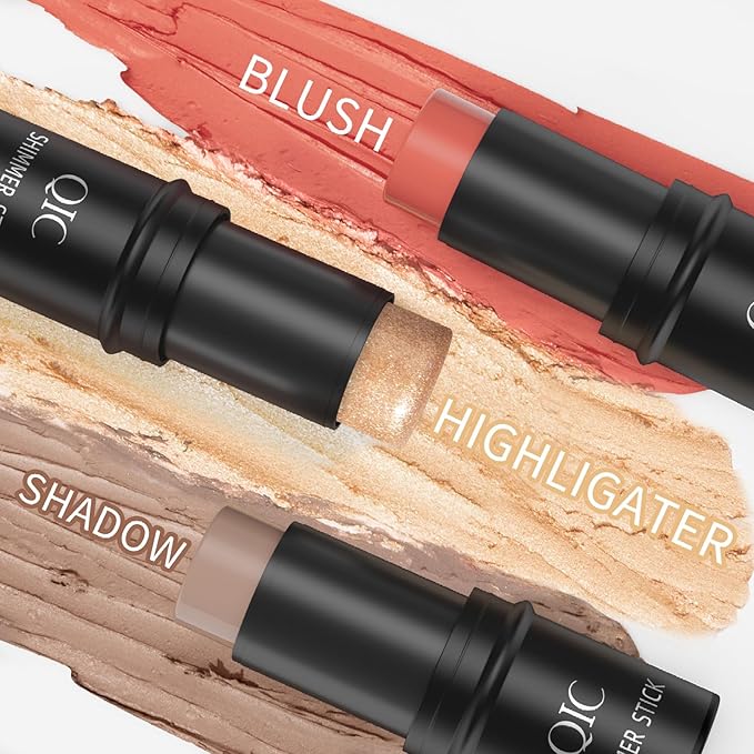 3 Pcs Contour Highlighter Stick Cream Blush for Set（Send brushes）