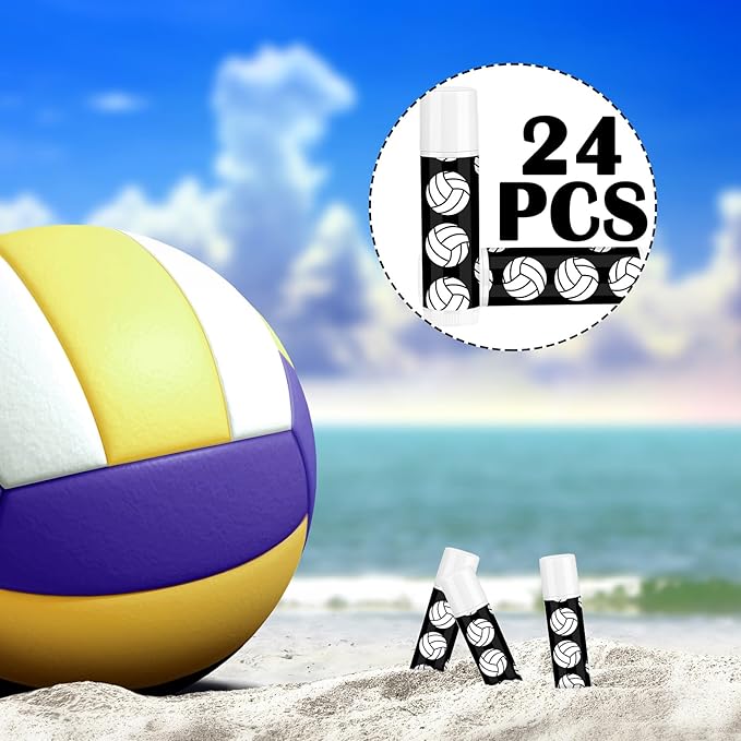 24 Pcs Volleyball Lip Balm Volleyball (Black)