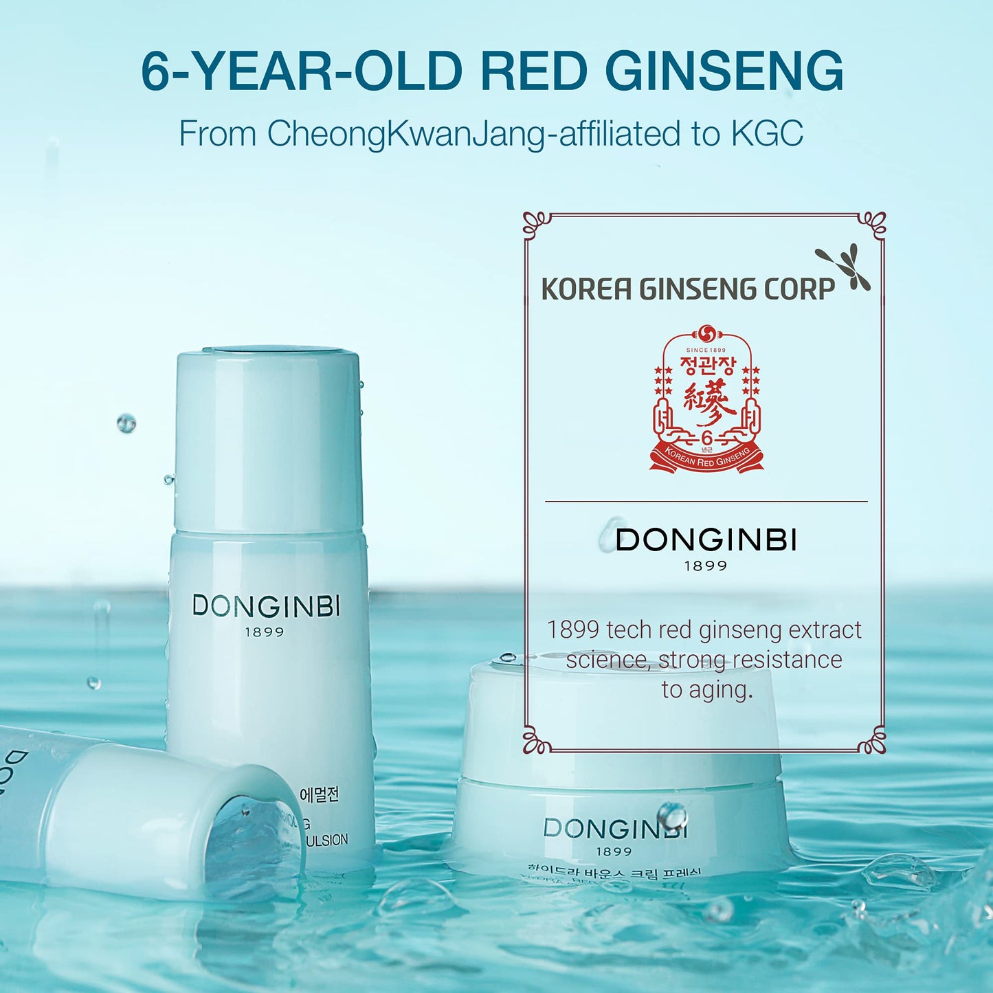 Donginbi Red Ginseng Hydra Bounce Cream Fresh Travel Kit - Hydrating Toner with Hyaluron Acid, Soothing & Firming Cream, Red Ginseng Essence, Korean Skin Care Set Gifts for Women