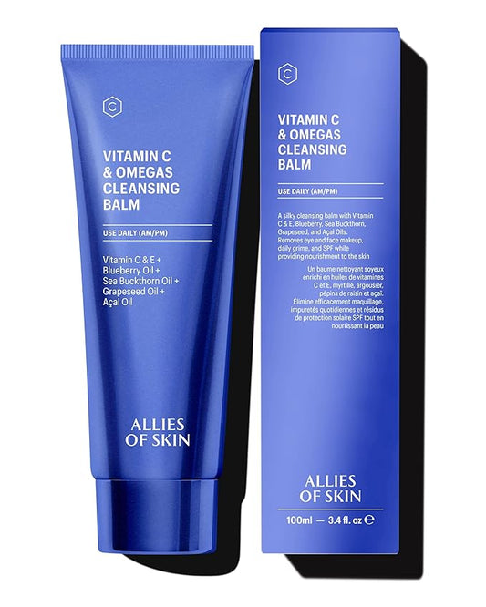 Allies of Skin Vitamin C & Omegas Cleansing Balm | Daily Makeup Remover to Dissolve Waterproof Mascara, SPF| Ophthalmologically Tested for Sensitive Eyes & Skin (3.4 Fl oz)